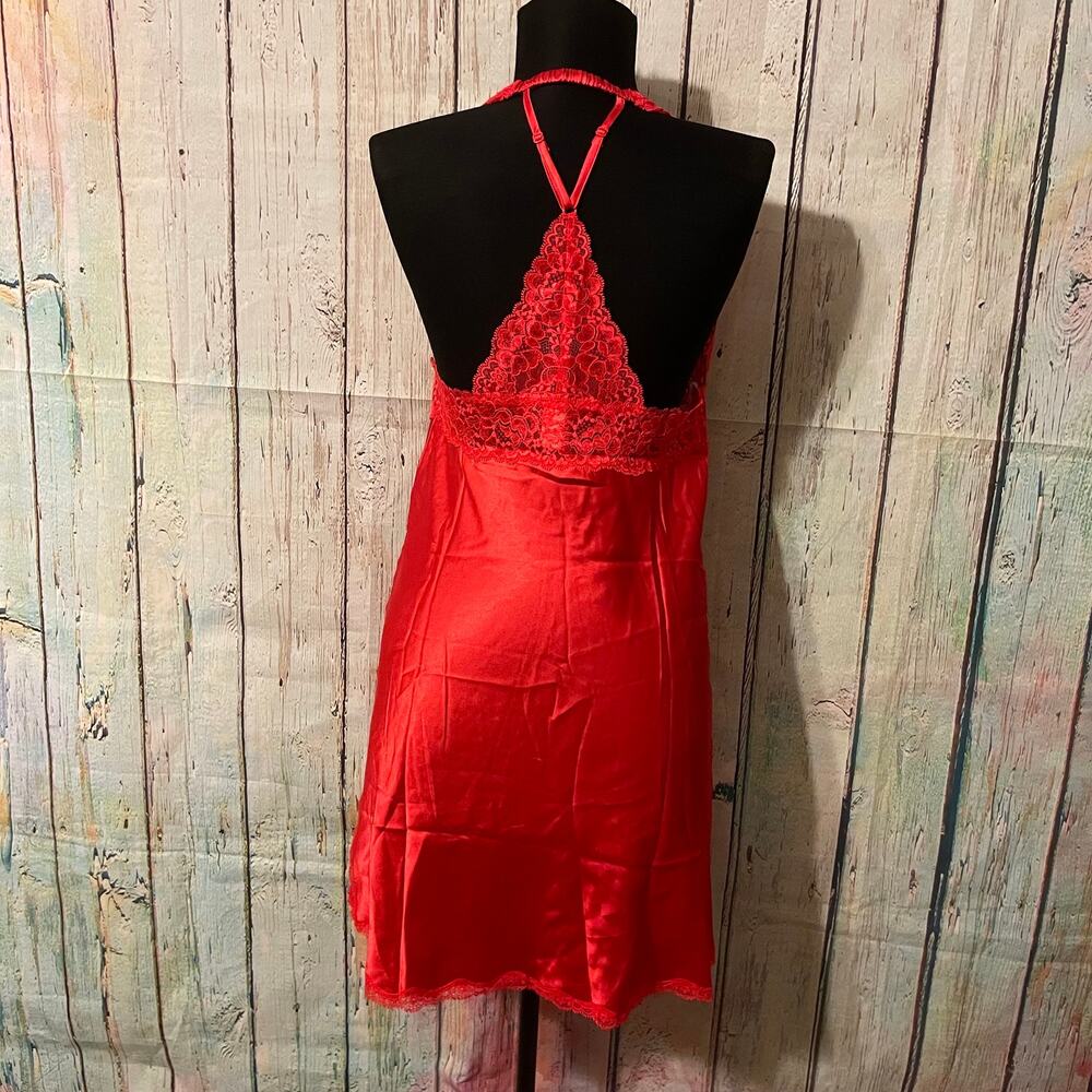 Victoria's Secret Slip Womens Medium Red Satin Lace Trim Lingerie Valentines - Picture 3 of 5
